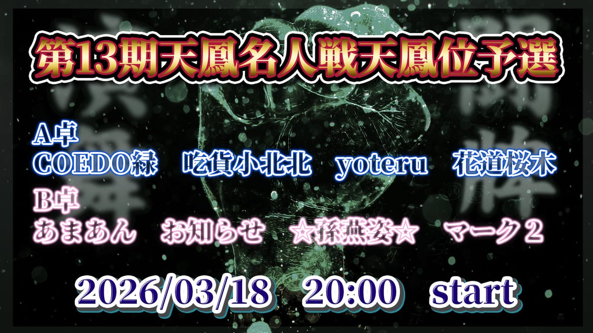 【天鳳名人戦】第13期天鳳名人戦天鳳位予選開催！見事本戦に勝ち進んだのは!?
