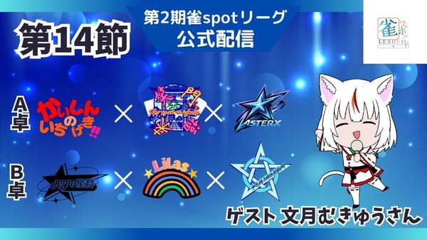 【雀spotリーグ】第14節は首位がリードを広げ、3位争いが激化！